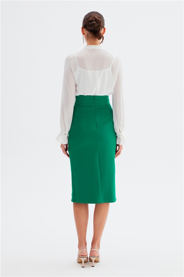 Belted Pencil Skirt - EMERALD