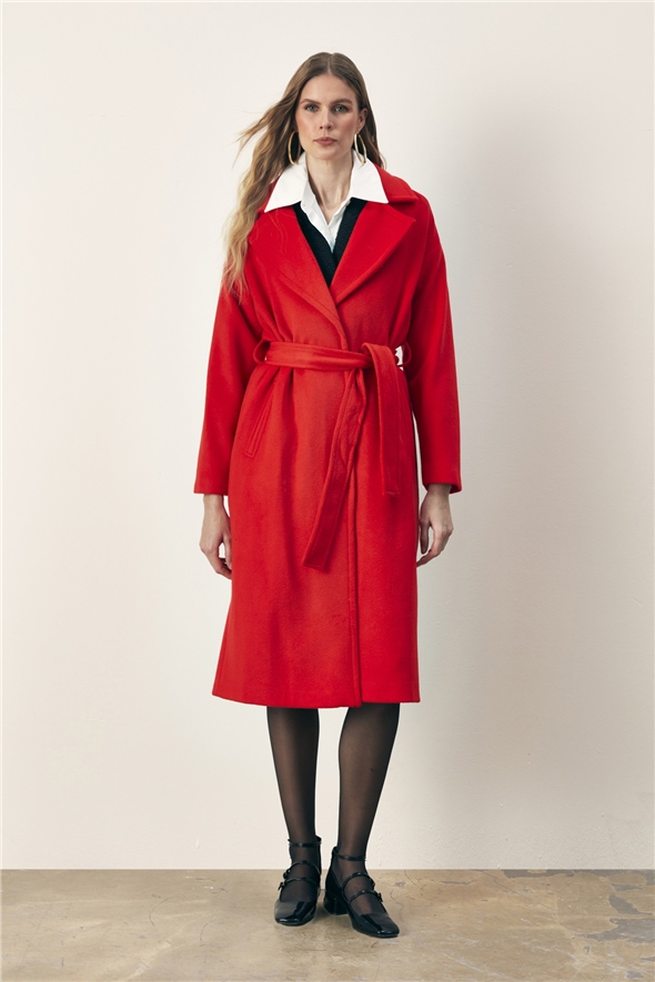 Belted Loose Coat - RED