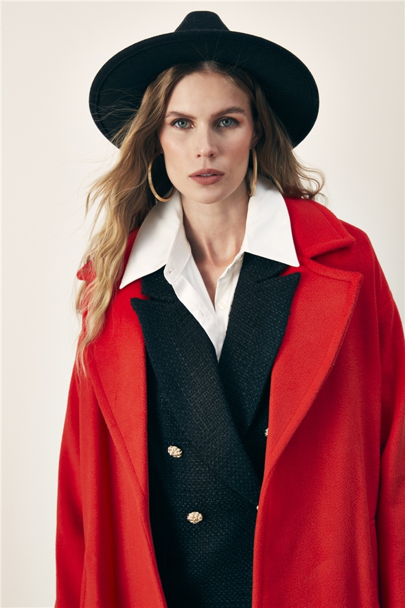 Belted Loose Coat - RED