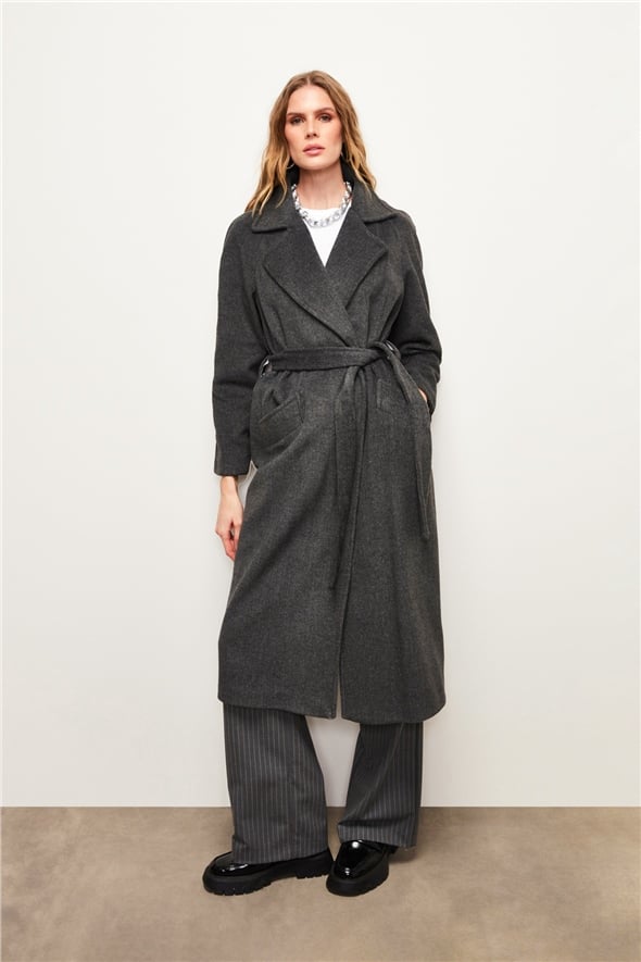 Belted Long Coat - ANTHRACITE