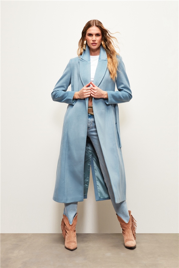 Belted Long Coat - BEBE BLUE