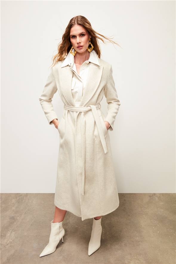 Belted Long Coat - STONE