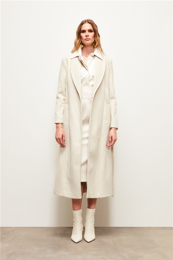 Belted Long Coat - STONE