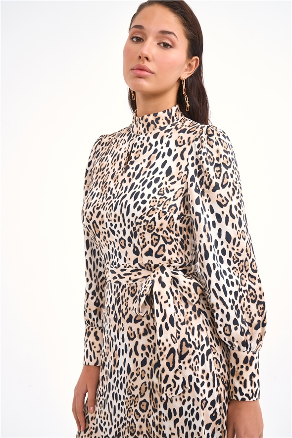 Leopard print midi satin skirt - LEOPARD