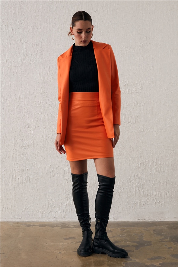 Mini Leather Skirt - Orange