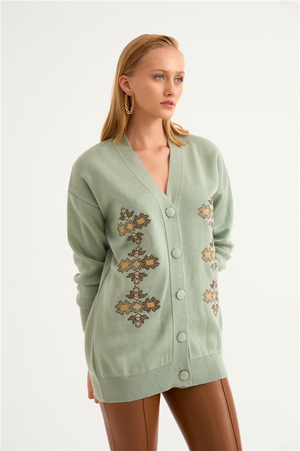 Long cardigan with embroidery detail - MINT