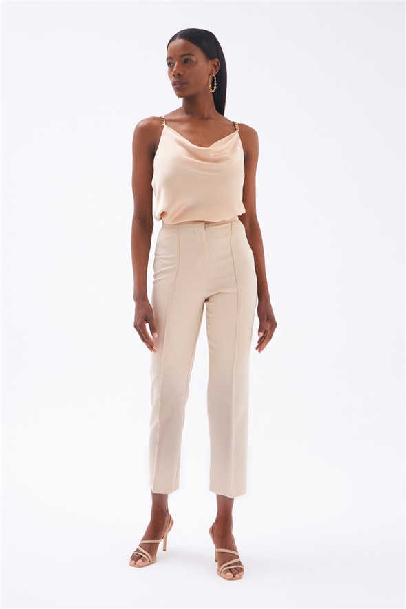 Rib Detailed Classic Trousers - STONE