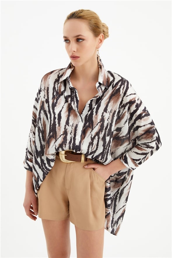 Oversize patterned shirt - BROWN