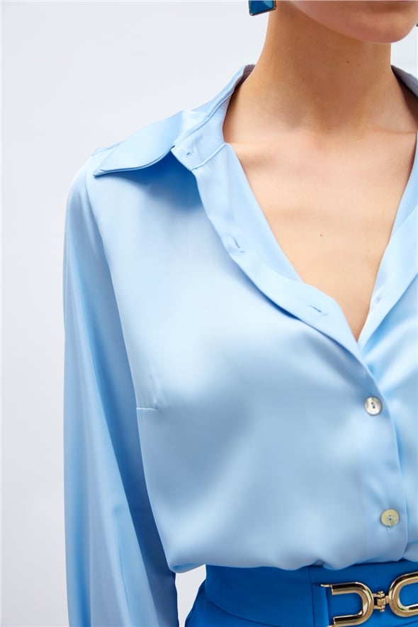 Oversize Satin Shirt - BEBE BLUE