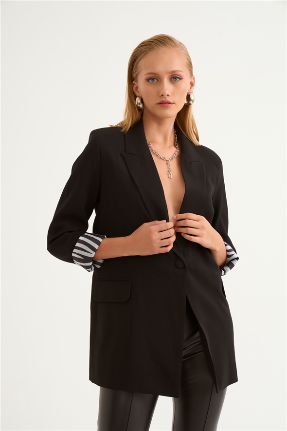 Oversized one-button jacket - BLACK
