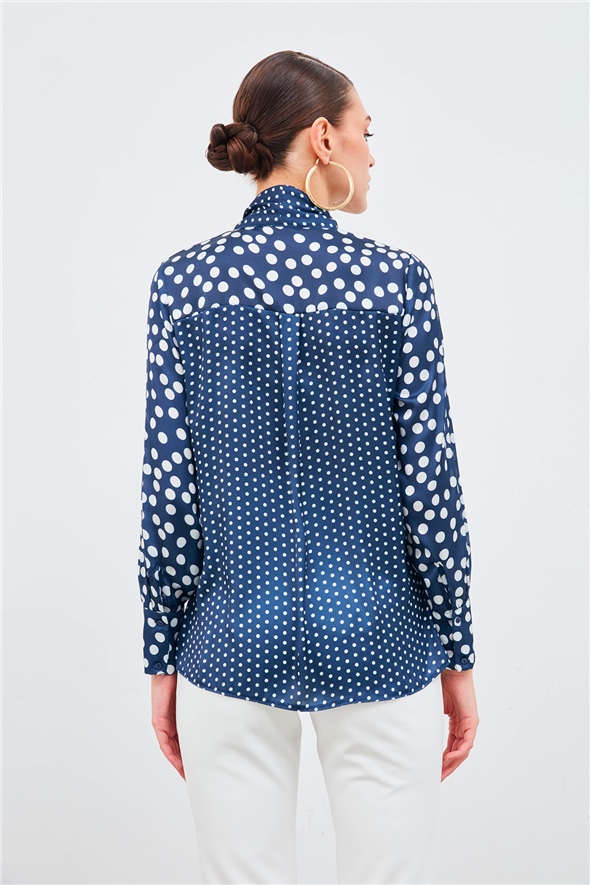 Polka Dot Patterned Scarf Shirt - BLUE