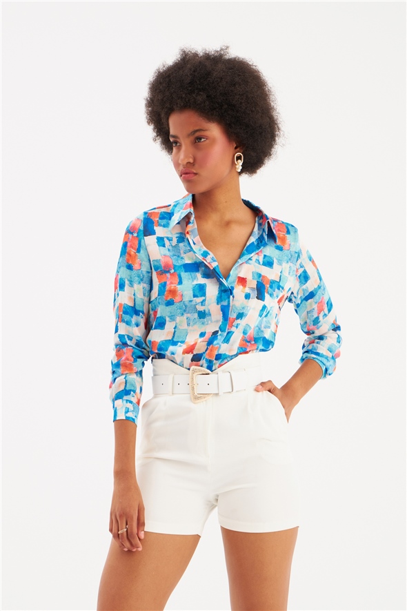 Colorful Patterned Shirt - SAX BLUE