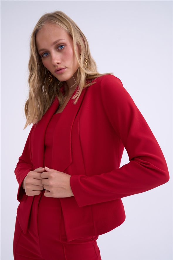 Shawl collar cropped jacket - RED