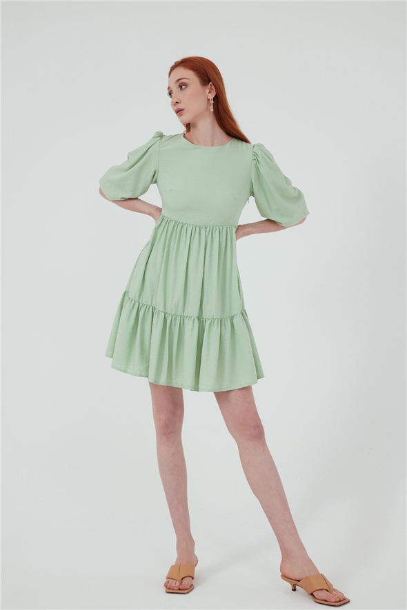 shabby seersucker mini dress - GREEN ALMOND