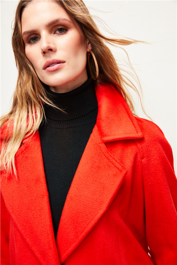 Belted Long Coat - RED