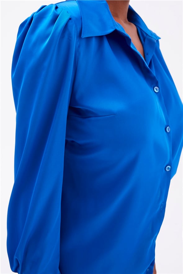 Waistcoat satin shirt - SAX BLUE