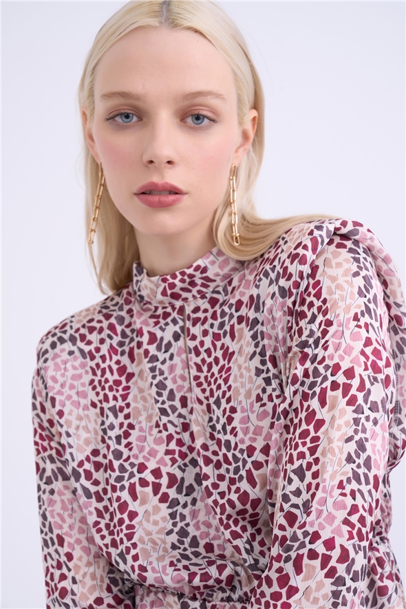 Collar detailed patterned blouse - MAROON