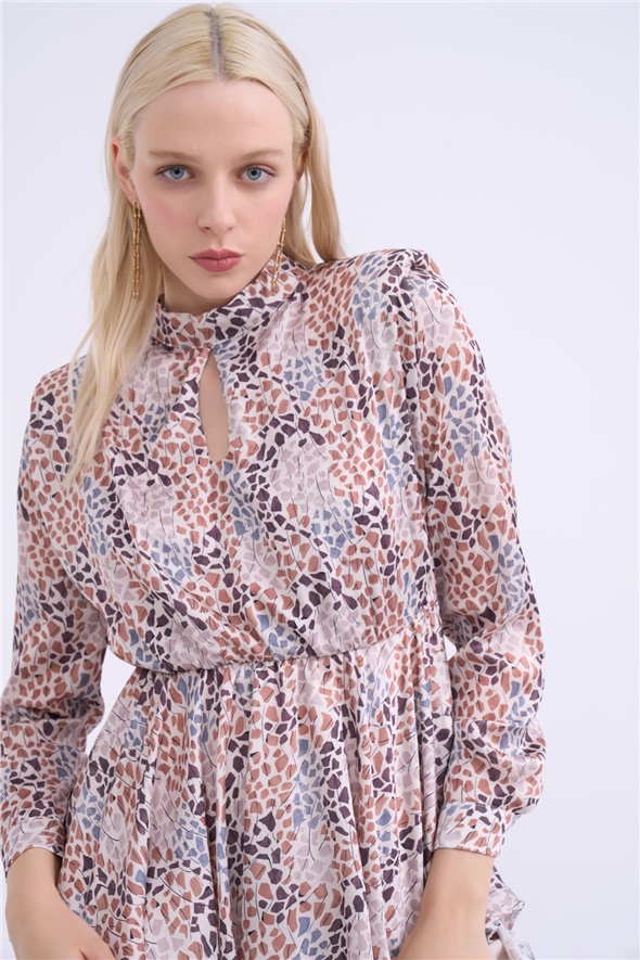 Collar detailed patterned blouse - MINK