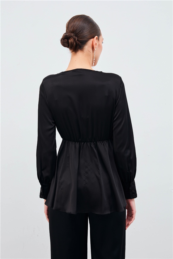 Collar Detailed Double Breasted Blouse - BLACK