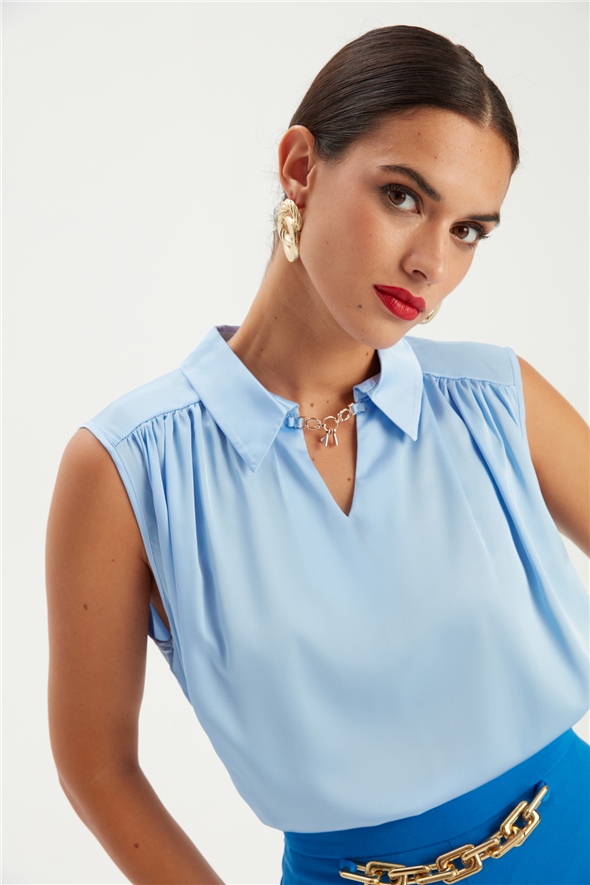 Collar Accessory Detailed Blouse - BLUES