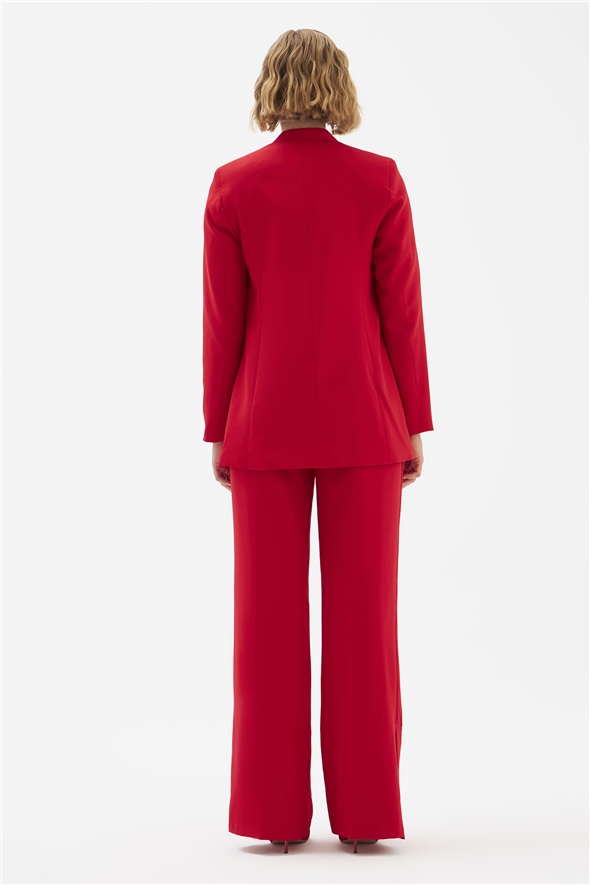 Side Slit Detailed Loose Trousers - RED