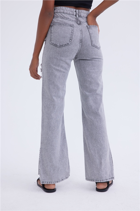 Yırtık Detaylı wide leg jeans - ANTRASİT