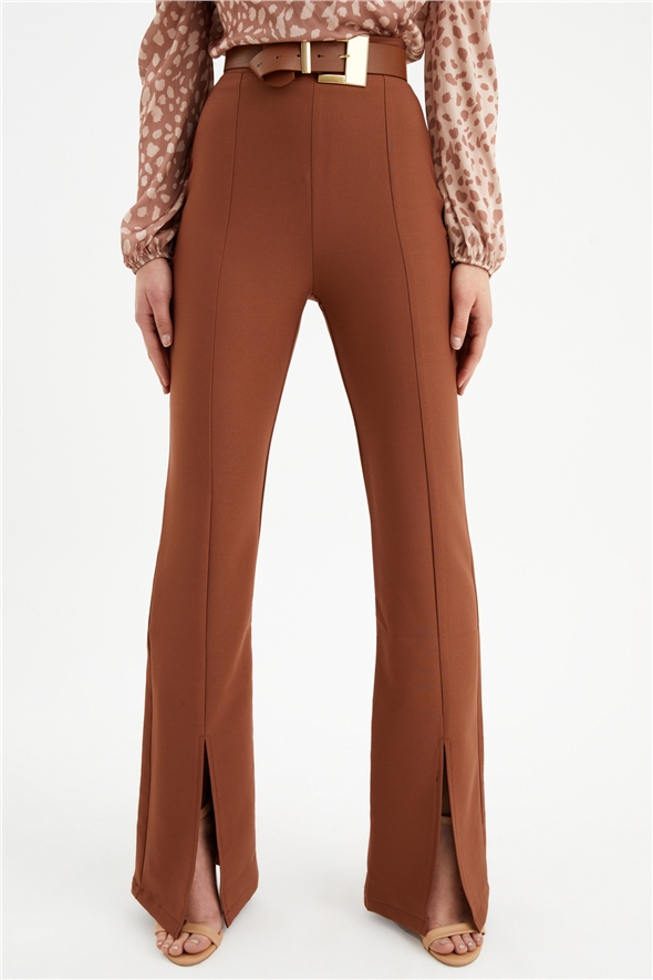 Spanish trousers with slit detail - BROWN