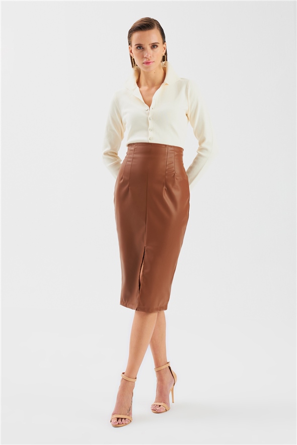 Slit leather skirt - TABA
