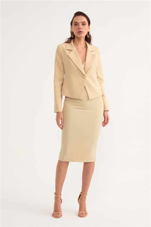 Pencil skirt with slit - STONE
