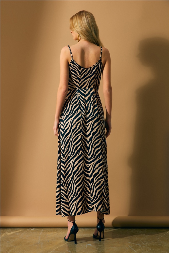Zebra print satin dress with slits - ZEBRA