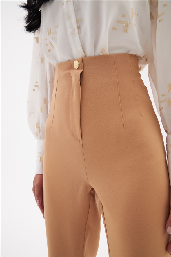 High waist crepe pants - CAMEL
