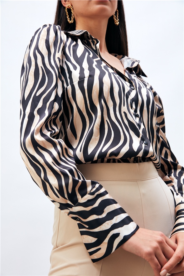 Zebra Desenli Gömlek - SİYAH