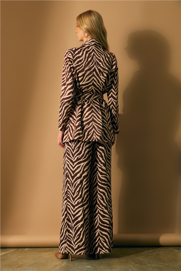 Zebra print belted jacket - BROWN