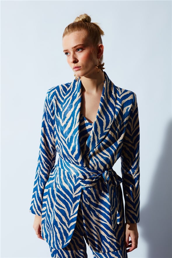 Zebra print belted jacket - BLUES