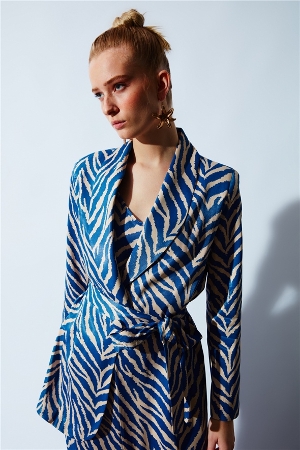 Zebra print belted jacket - BLUES