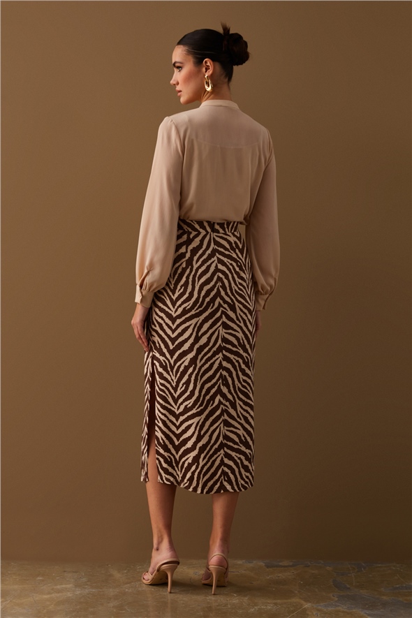 Zebra print satin skirt - BROWN