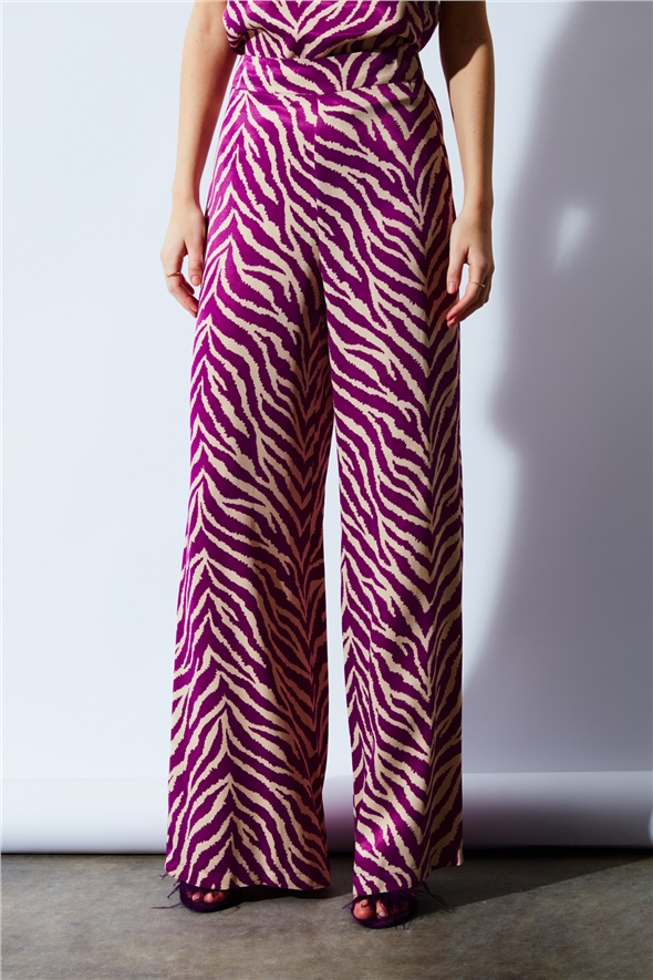 Zebra print satin trousers - FuchsIa