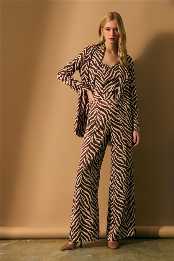 Zebra print satin trousers - BROWN