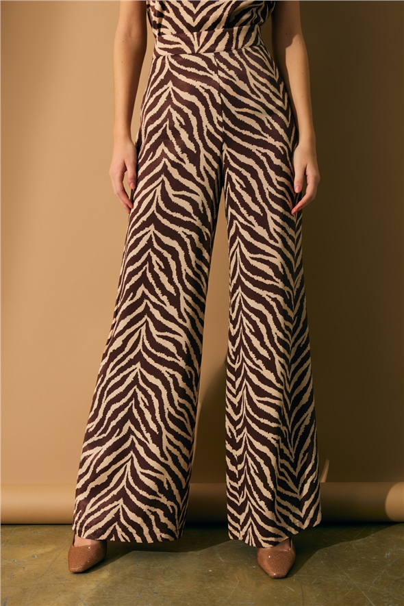 Zebra print satin trousers - BROWN