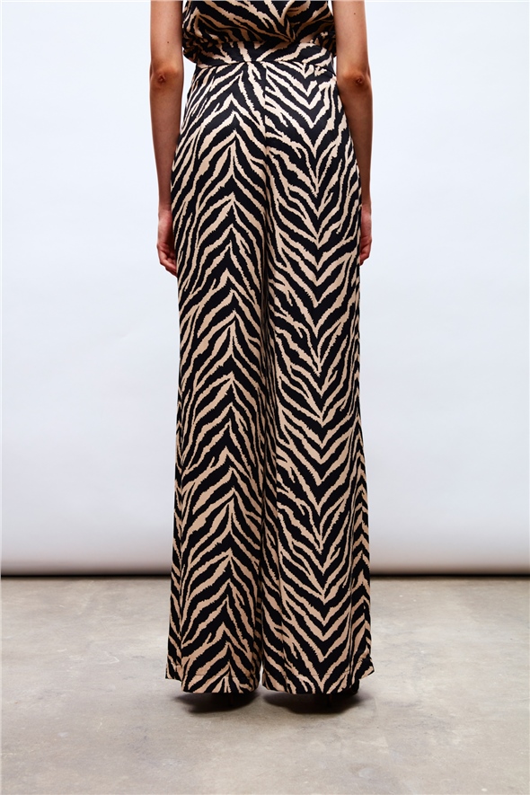 Zebra Patterned Satin Trousers - BLACK