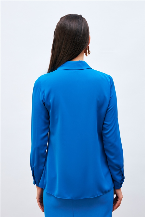 Chain Accessory Plain Shirt - SAX BLUE