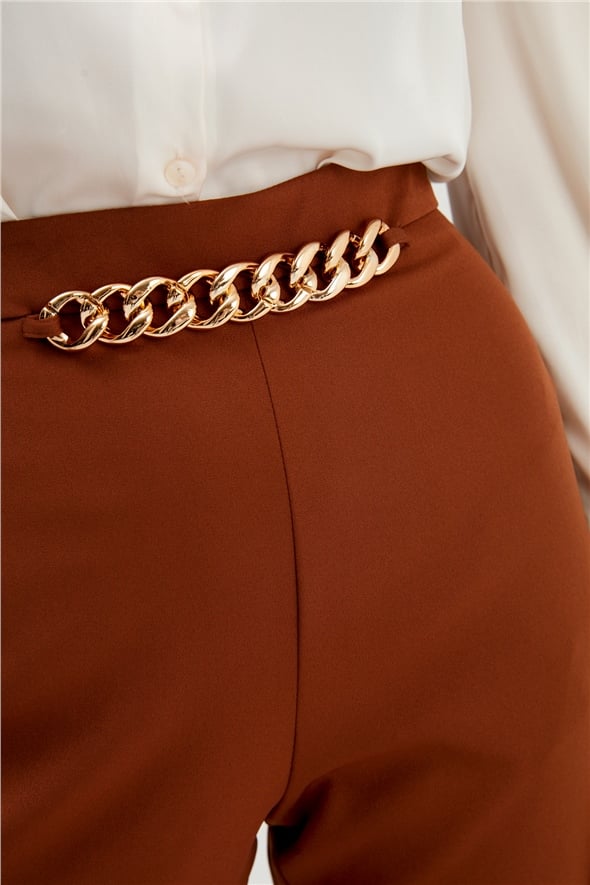 Chain Detailed Trousers - BROWN