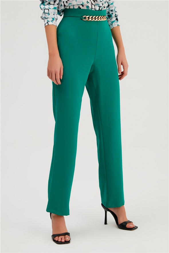 Chain Detailed Trousers - EMERALD
