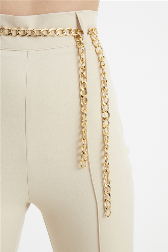 Chain belt flared trousers - BEIGE