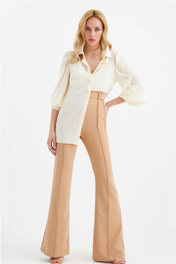 Chain belt flared trousers - CAMEL