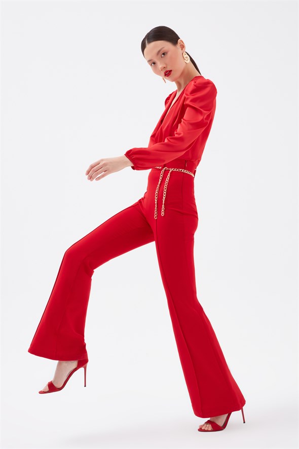 Chain belt flared trousers - RED