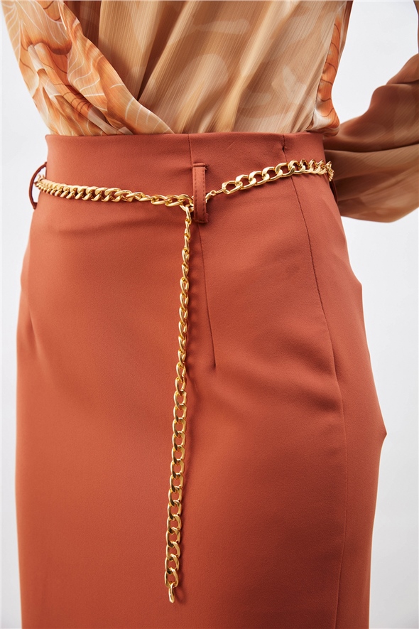 Chain belt pencil skirt - BROWN
