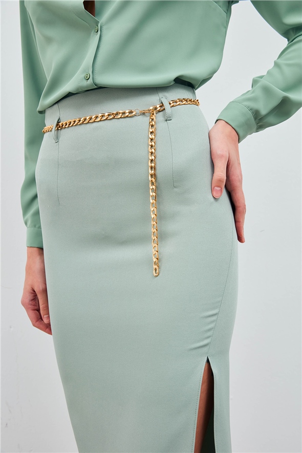 Chain Belt Pencil Skirt - MINT