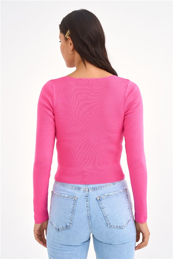 V-neck knit crop top - PINK