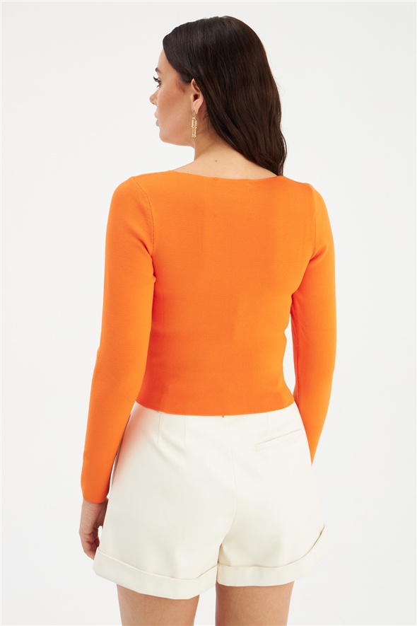 V-neck knit crop top - Orange